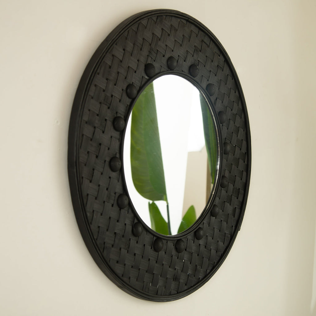 24'' Solea Hand-Woven Black Bamboo Mirror