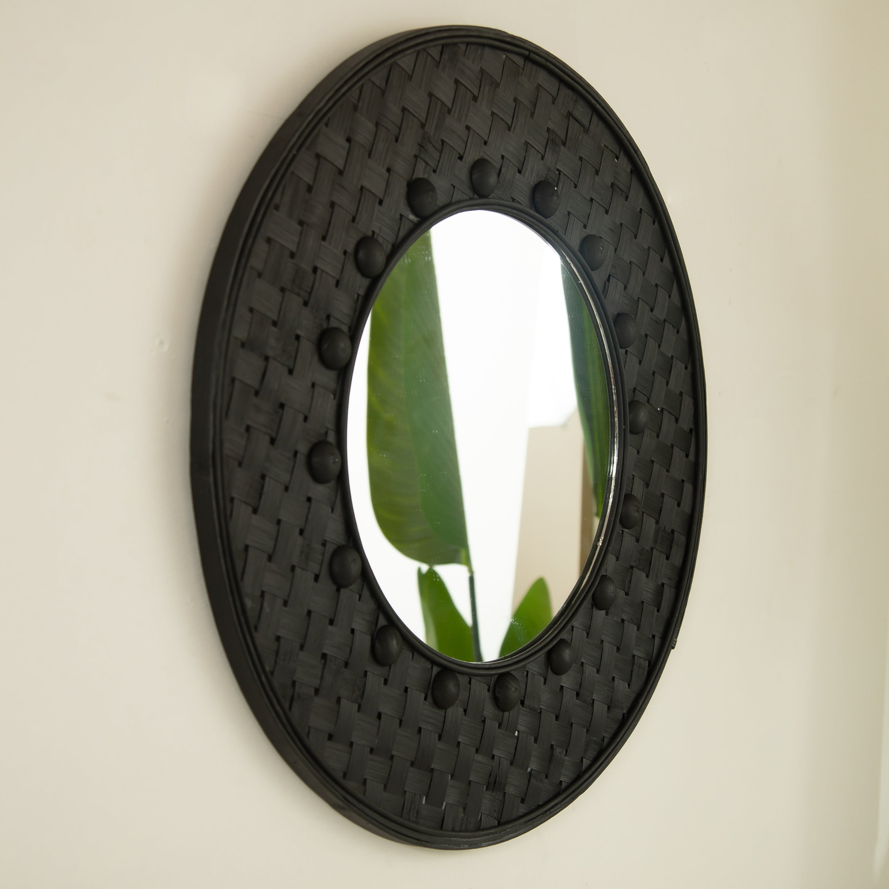 24'' Solea Hand-Woven Black Bamboo Mirror