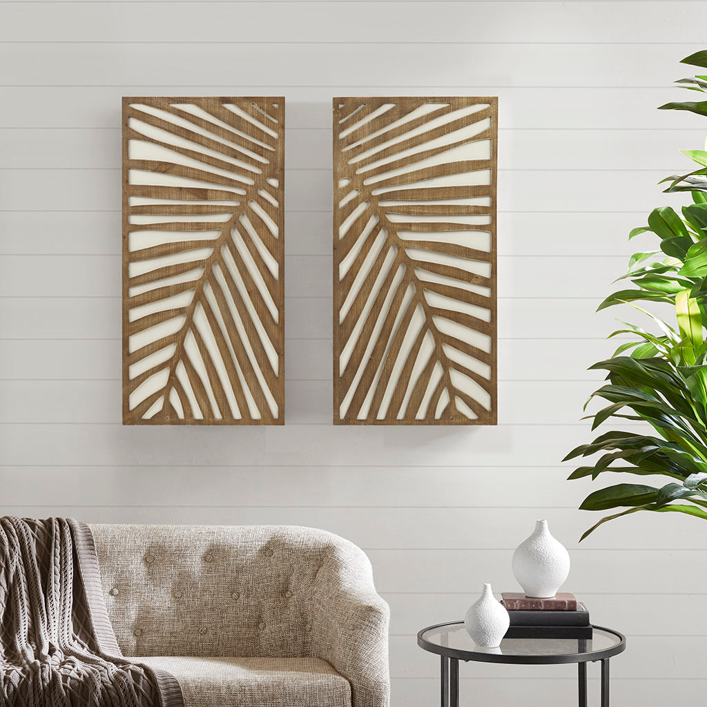 2-Piece Wood Wall Decor Set with Palm Leaf Design