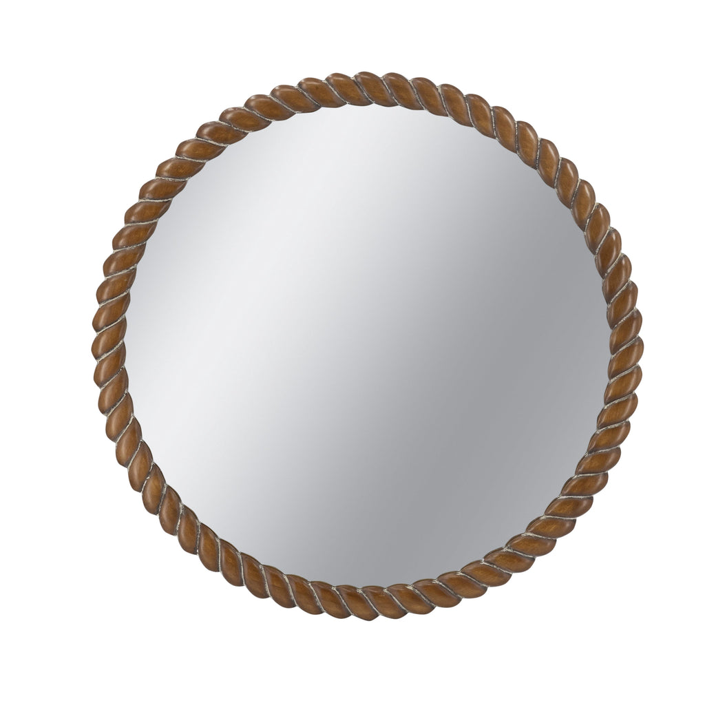 28.3" Wood Carved Rope Design Round Wall Mirror