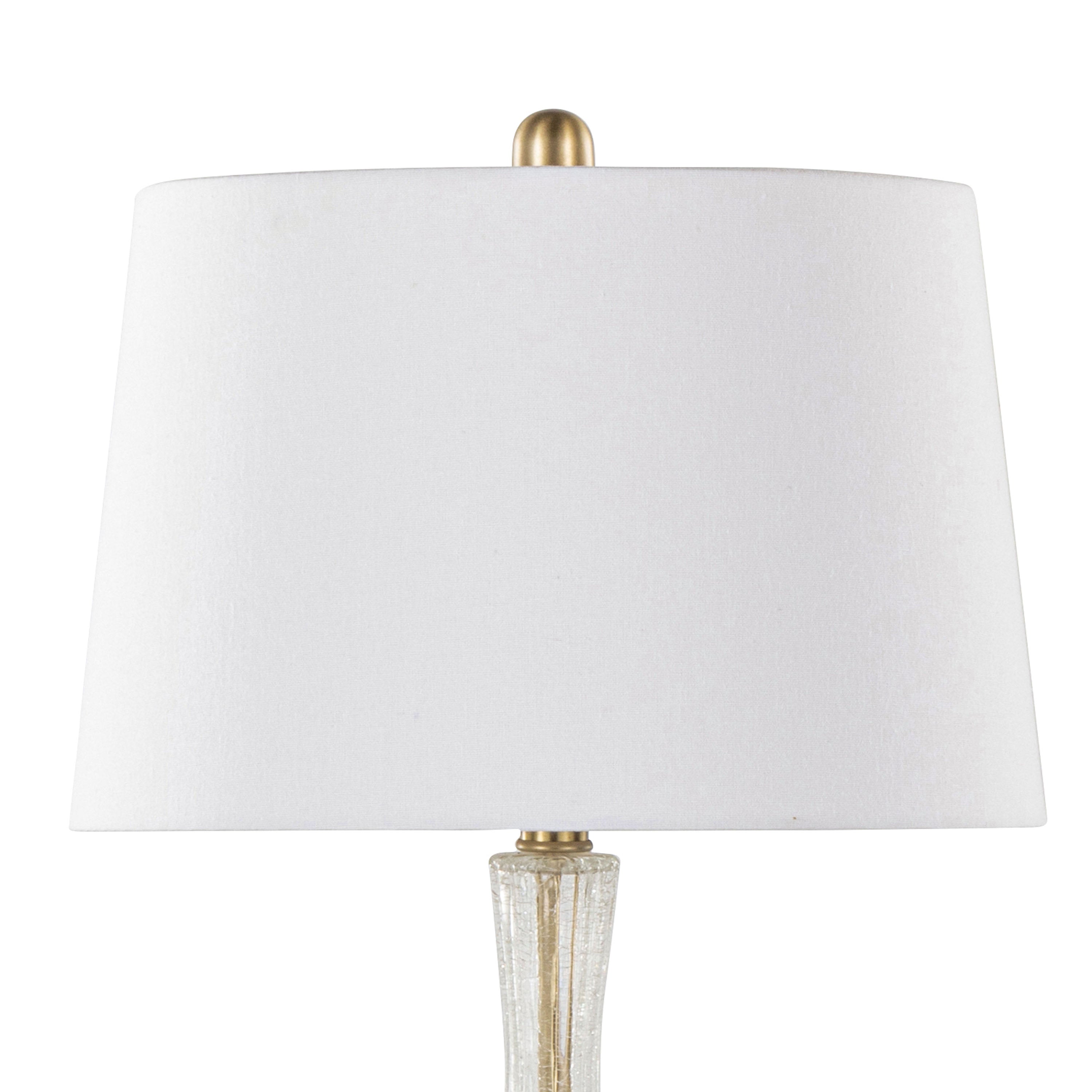 27" Table Lamp with Clear Crackle Glass and Linen Drum Shade, Set of 2