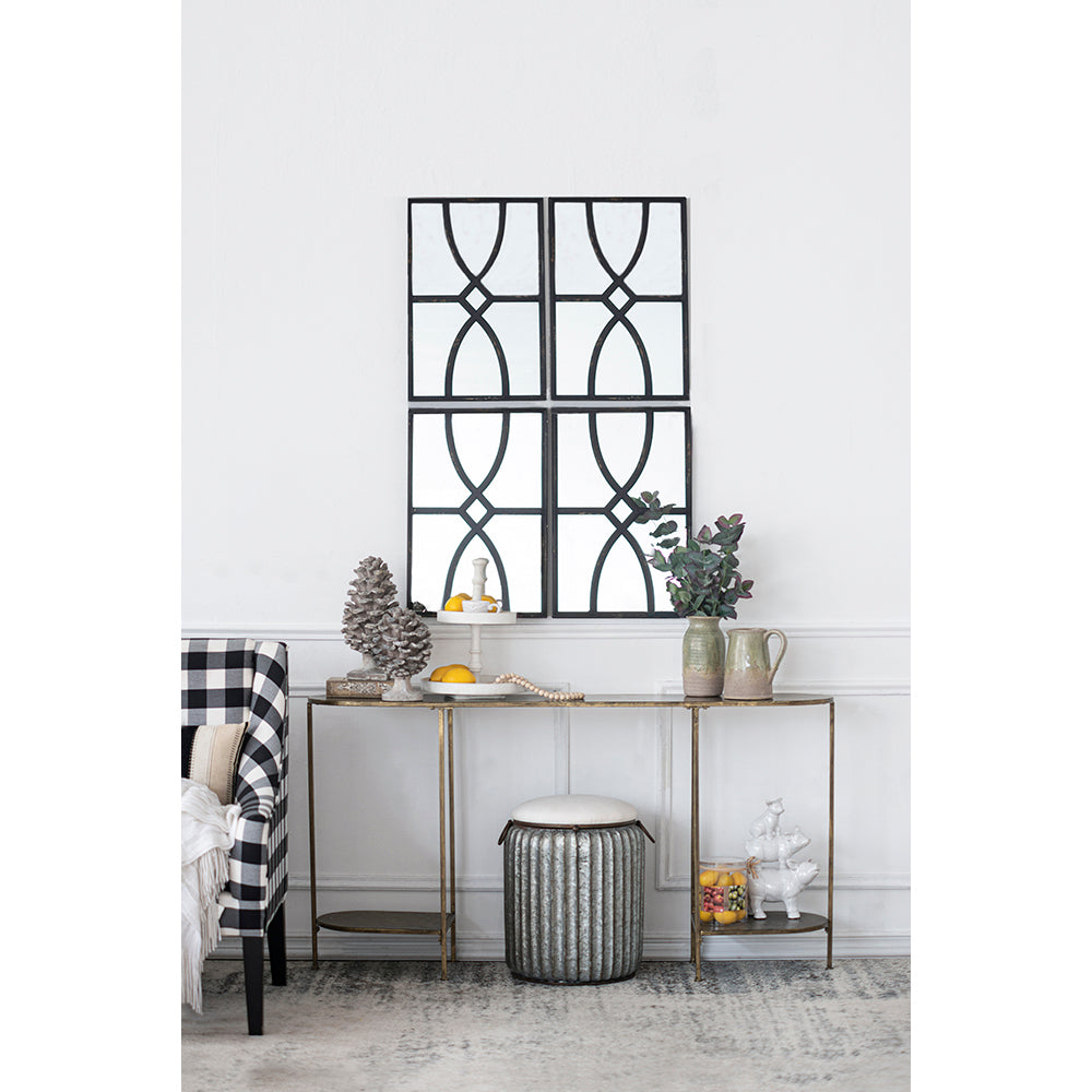 16" x 23" Rectangular Wooden Wall Mirror with Intricate Curved Motifs, Set of 2