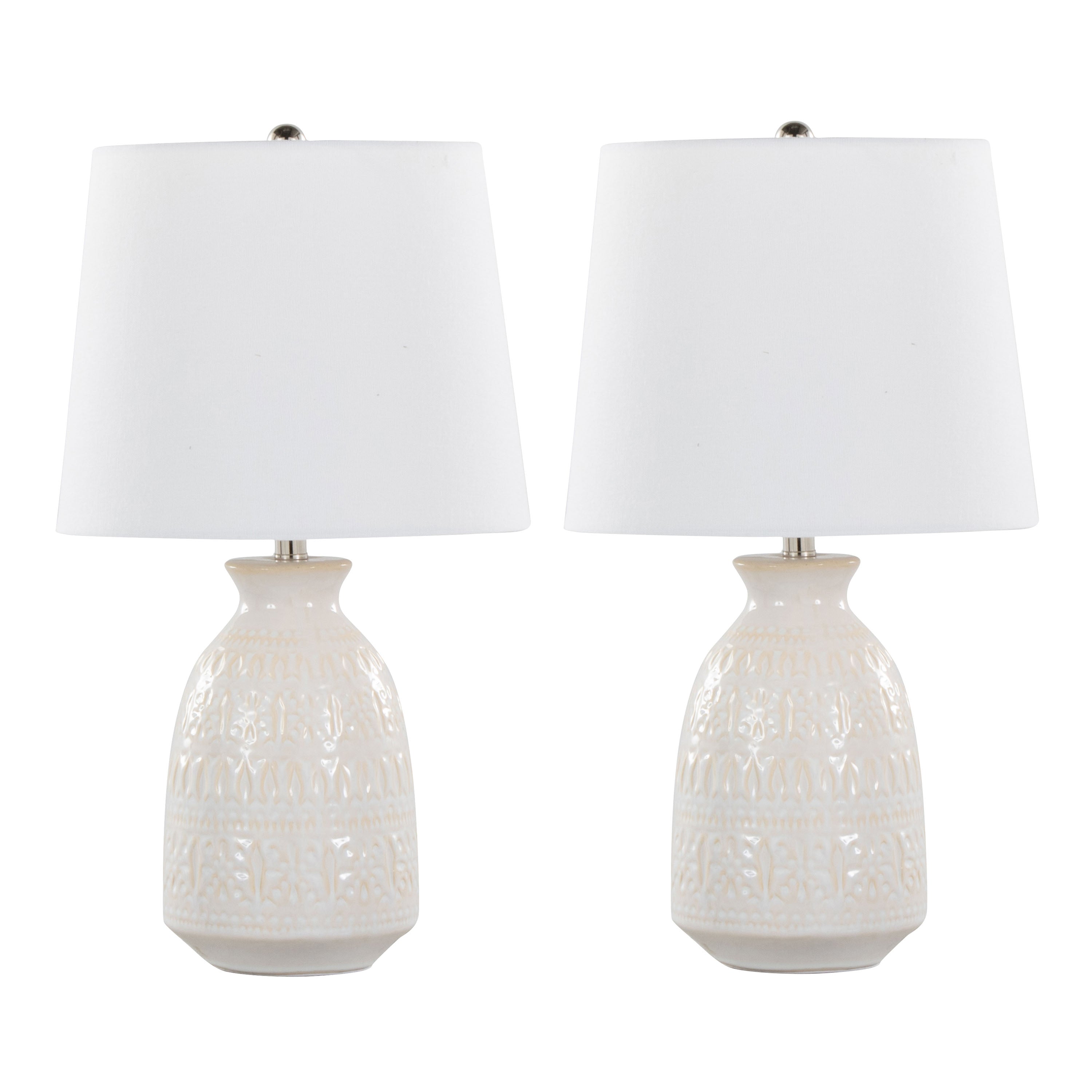 Balconee 20" Ceramic Table Lamp with Vase Shaped Base and Textured Pattern, Set of 2