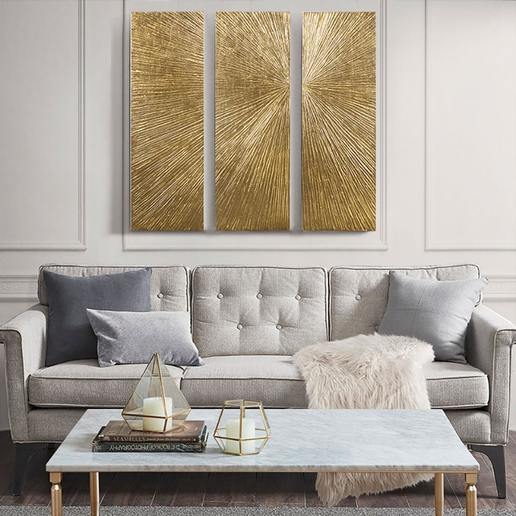 3-Piece Hand Painted Wall Art Set with Metallic Art