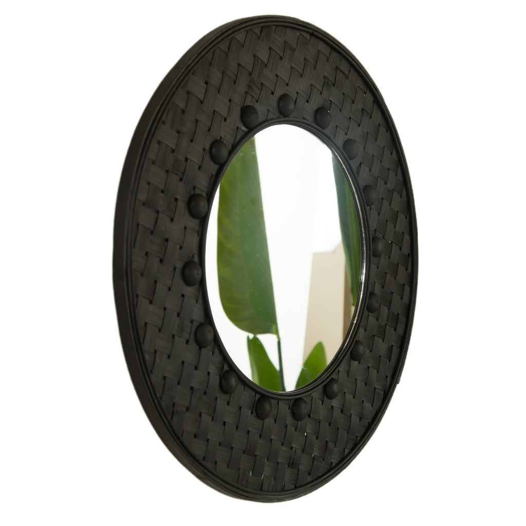 24'' Solea Hand-Woven Black Bamboo Mirror