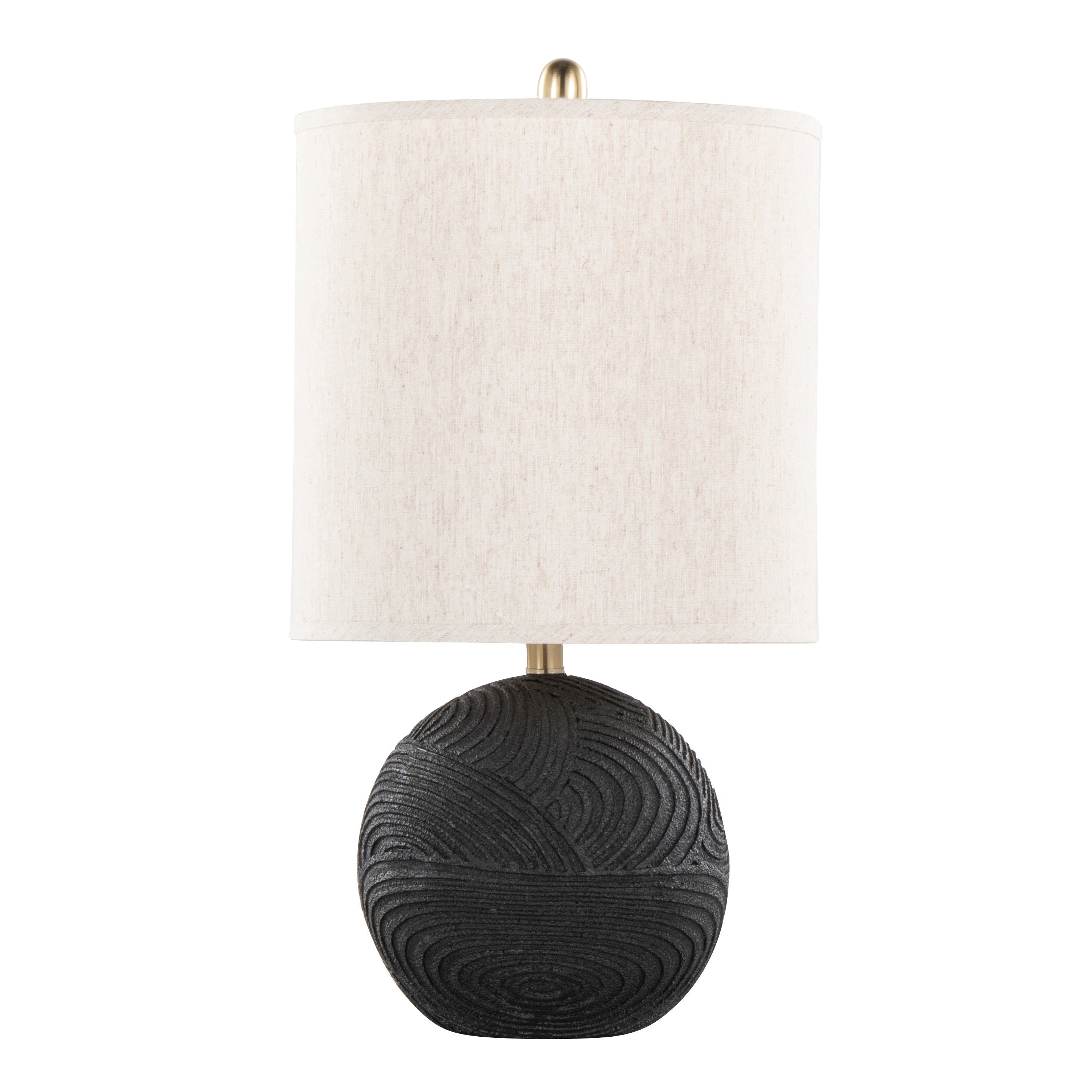 Table Lamp with Spherical Textured Base and Neutral Drum Shade, Set of 2