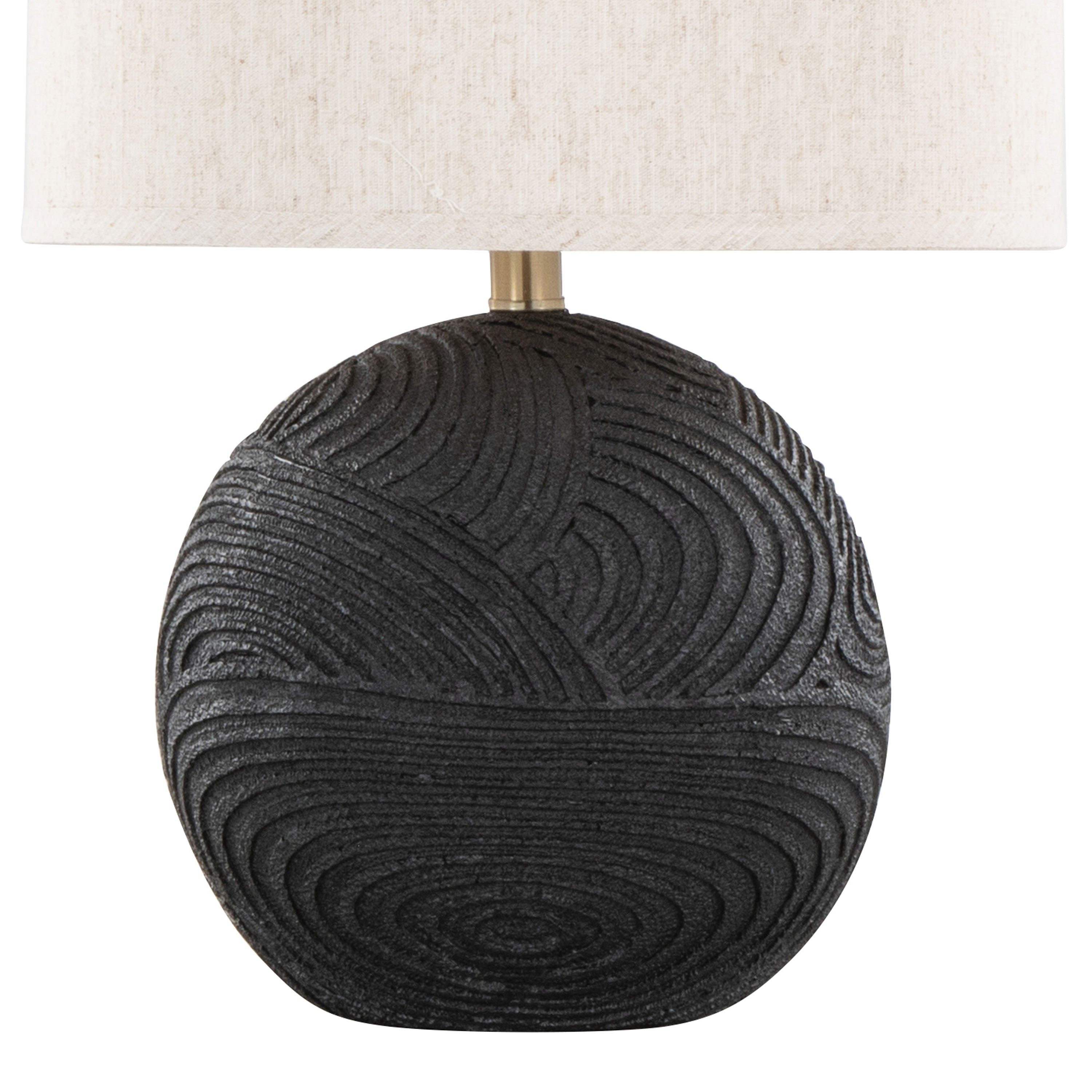 Table Lamp with Spherical Textured Base and Neutral Drum Shade, Set of 2