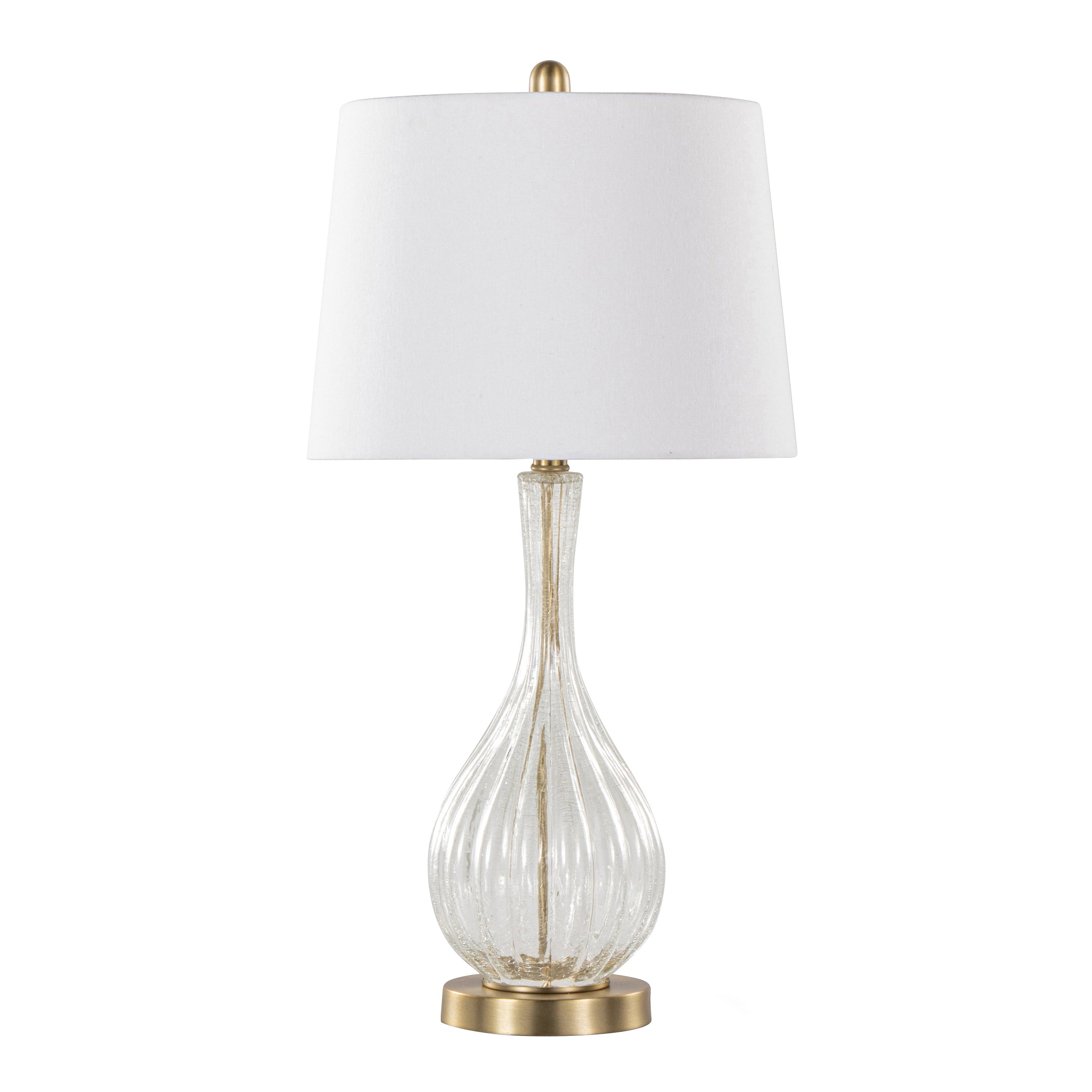 27" Table Lamp with Clear Crackle Glass and Linen Drum Shade, Set of 2