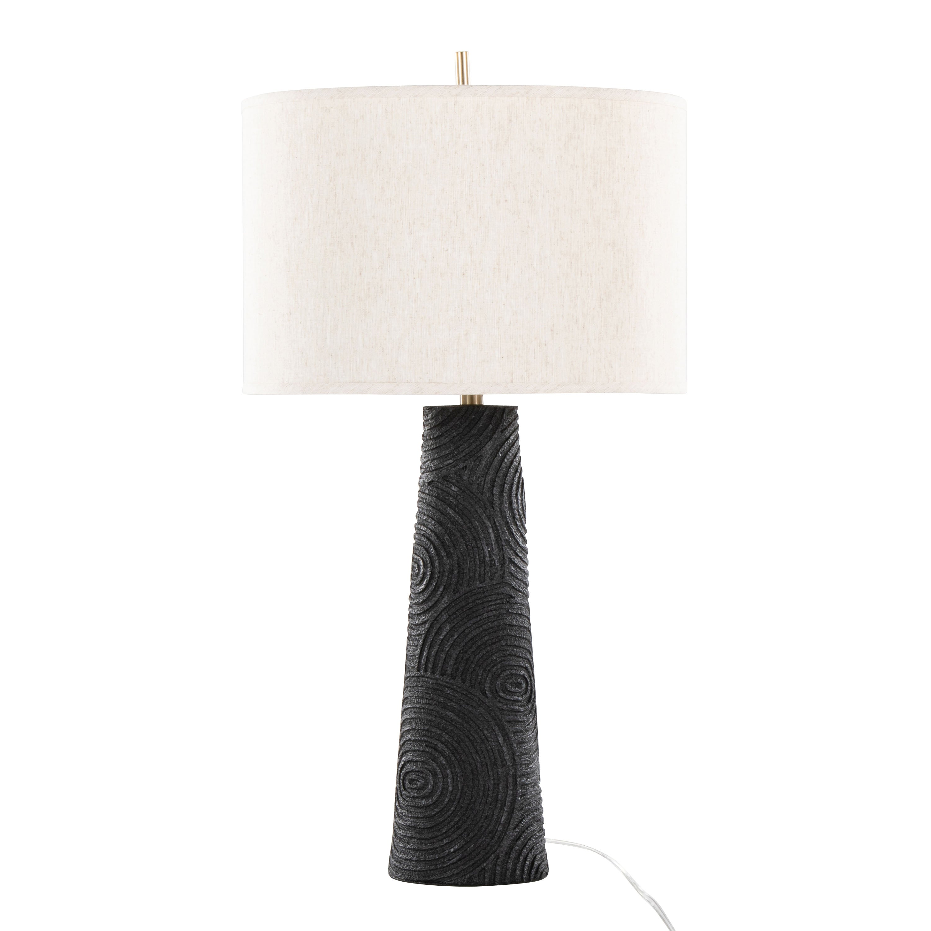 Table Lamp with Cylindrical Textured Base and Neutral Drum Shade, Set of 2