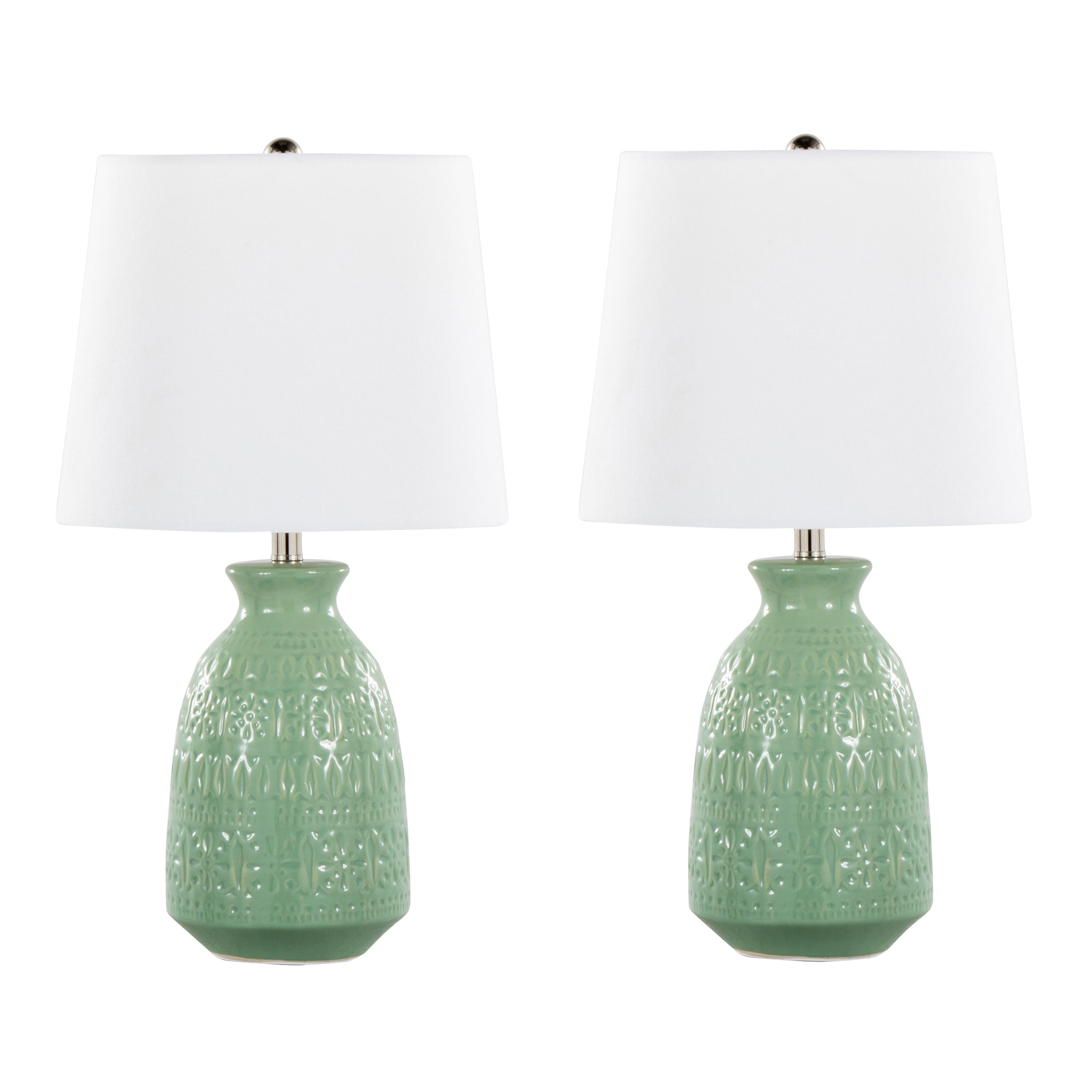Balconee 20" Ceramic Table Lamp with Vase Shaped Base and Textured Pattern, Set of 2
