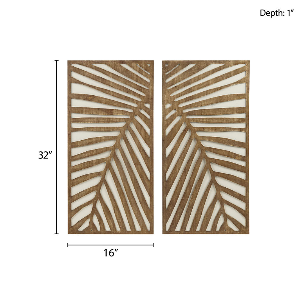2-Piece Wood Wall Decor Set with Palm Leaf Design