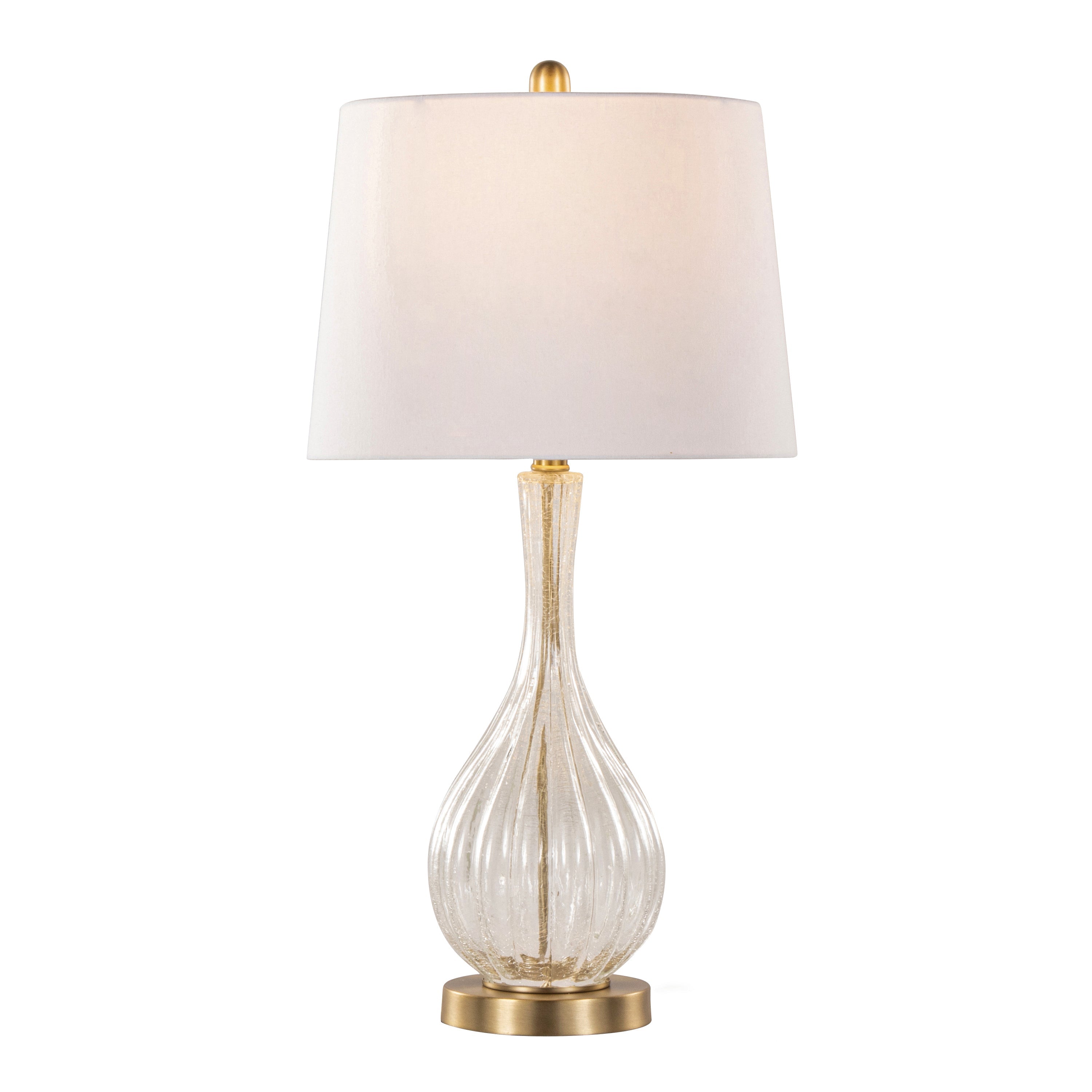27" Table Lamp with Clear Crackle Glass and Linen Drum Shade, Set of 2