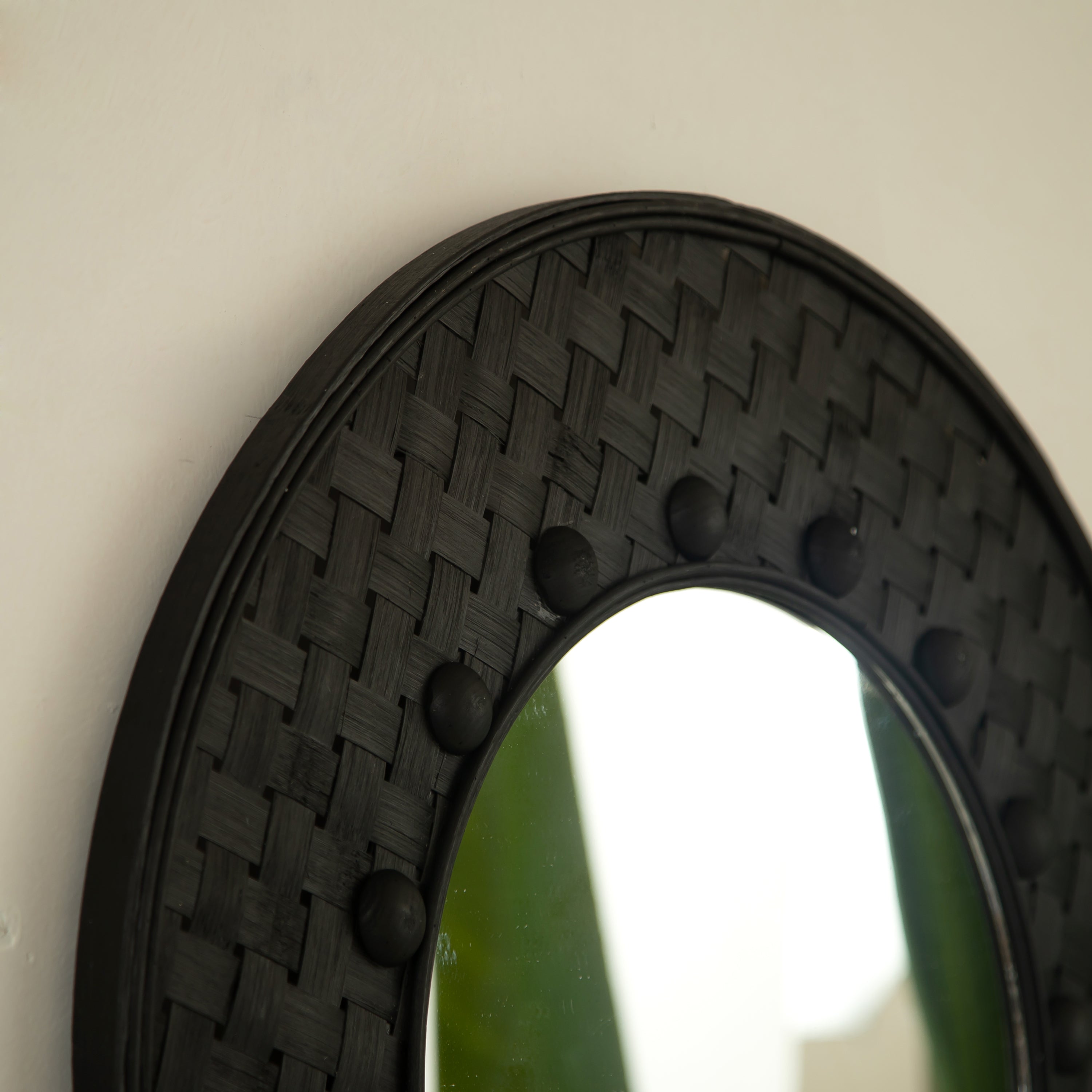24'' Solea Hand-Woven Black Bamboo Mirror