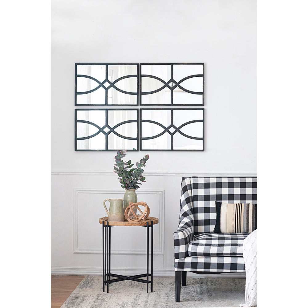 16" x 23" Rectangular Wooden Wall Mirror with Intricate Curved Motifs, Set of 2
