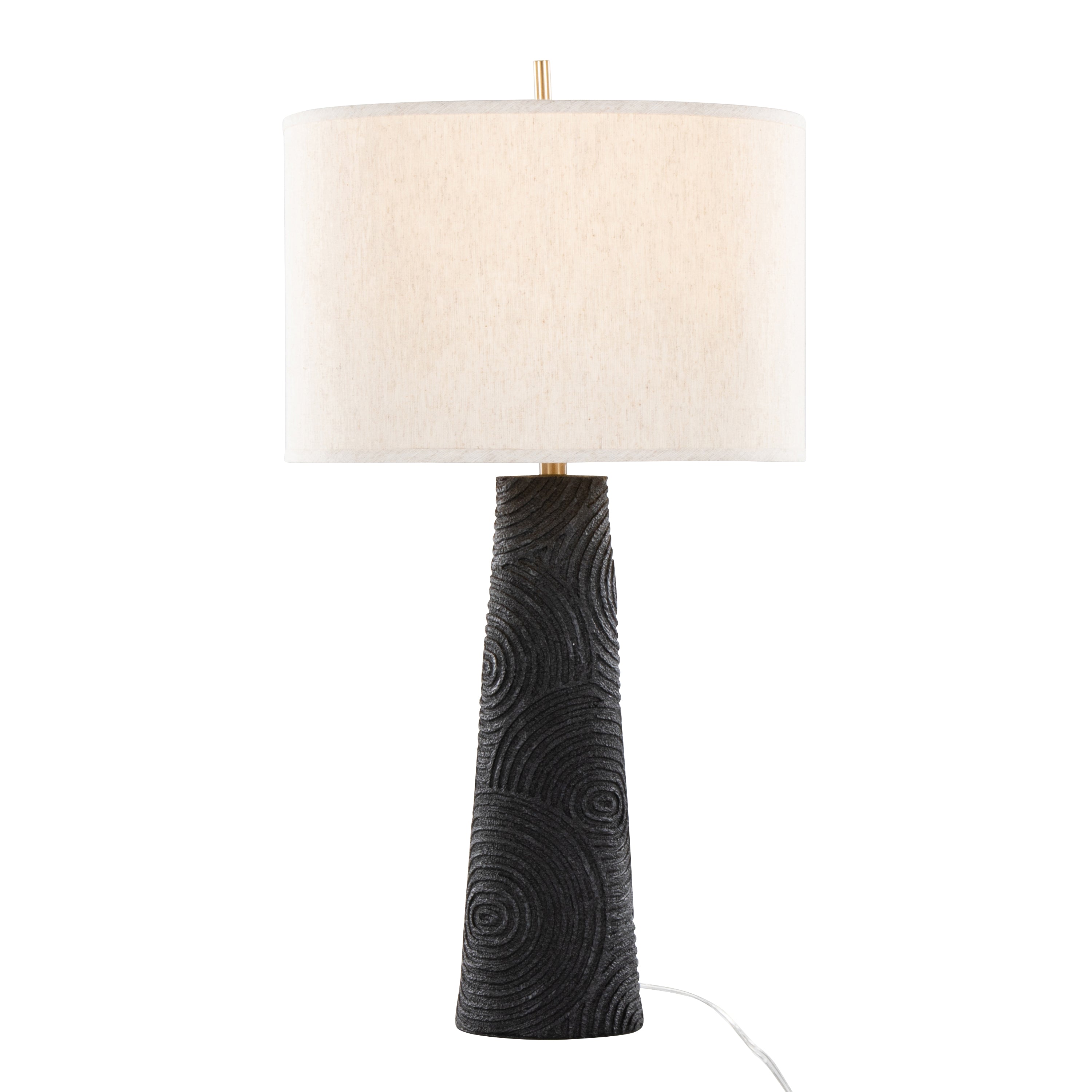 Table Lamp with Cylindrical Textured Base and Neutral Drum Shade, Set of 2