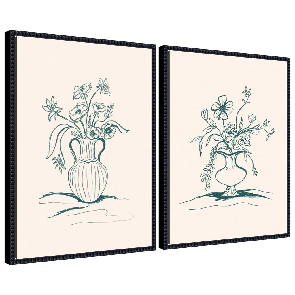 Sylvie Beaded Garden Floral and Summer Stems Framed Canvas Art Set by Kate Aurelia