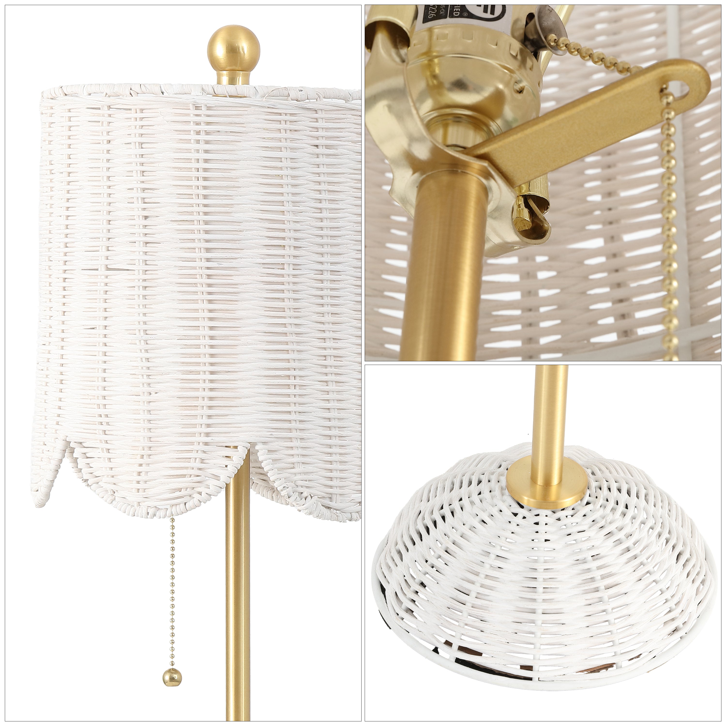 Celerie Coastal Bohemian Rattan/Iron Scalloped Buffet LED Table Lamp with Pull Chain, Set of 2