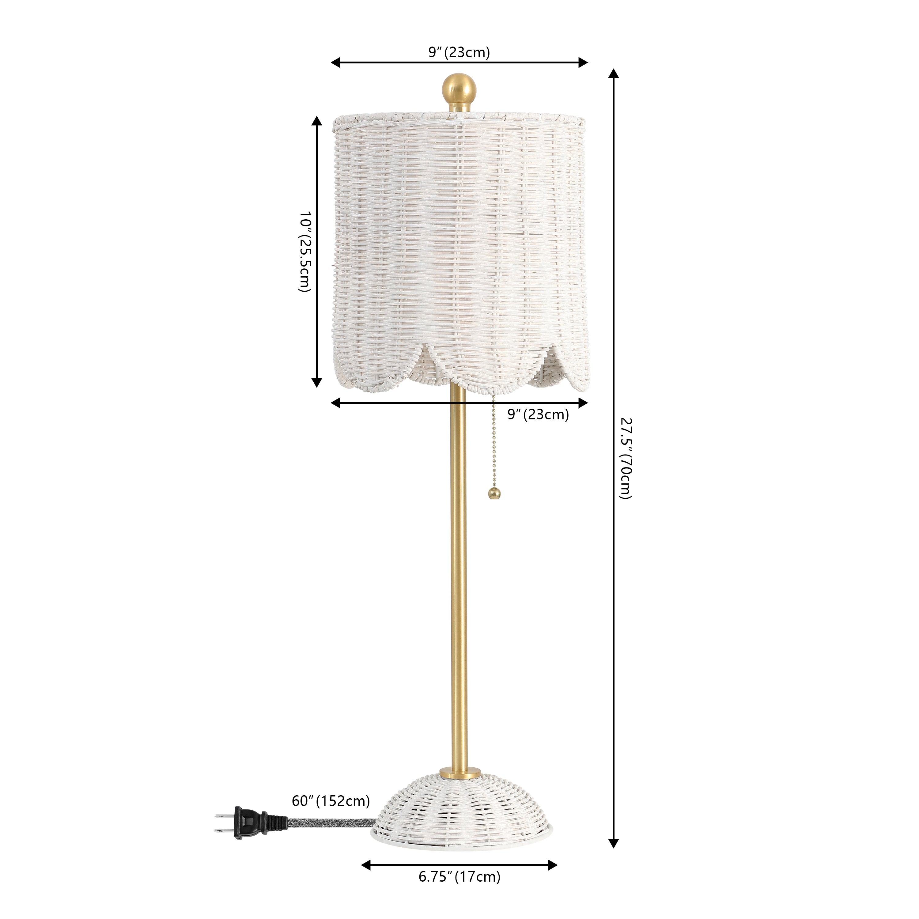 Celerie Coastal Bohemian Rattan/Iron Scalloped Buffet LED Table Lamp with Pull Chain, Set of 2