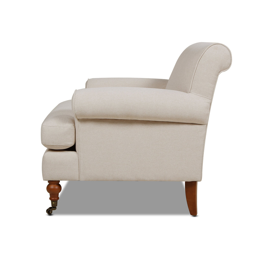 Cobaltex Upholstered Arm Chair with Metal Casters and Rolled Arms