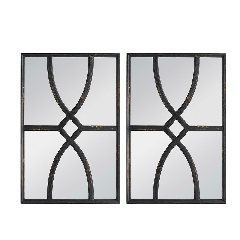 16" x 23" Rectangular Wooden Wall Mirror with Intricate Curved Motifs, Set of 2