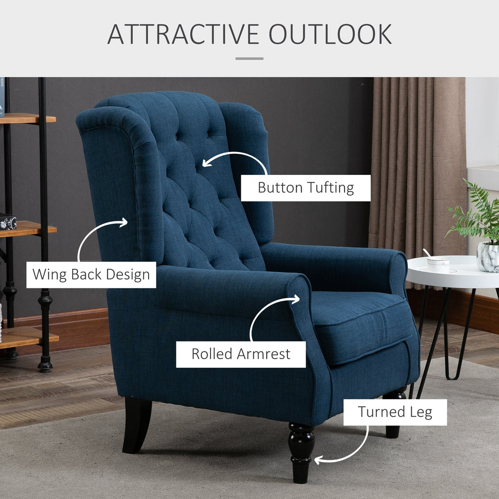 Button Tufted Upholstered Accent Chair with Wing Back and Rolled Arms
