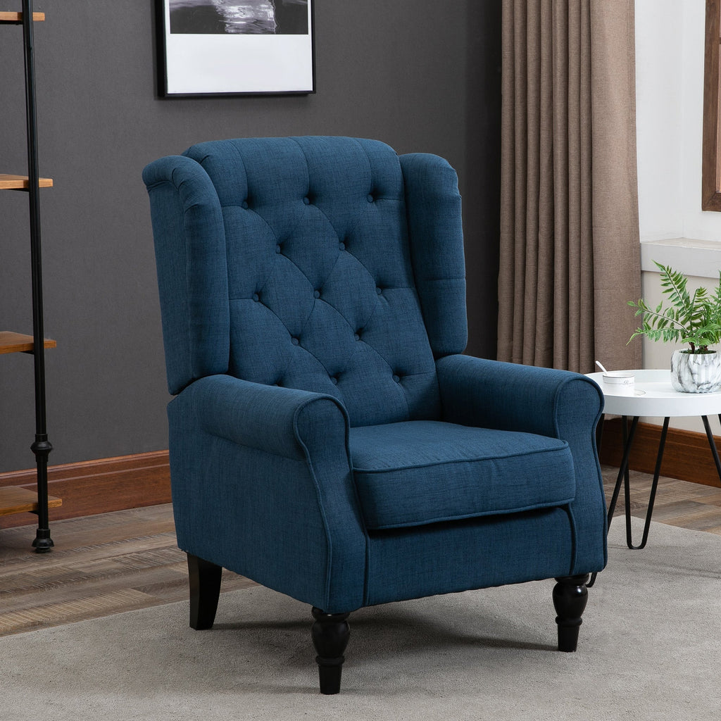 Button Tufted Upholstered Accent Chair with Wing Back and Rolled Arms
