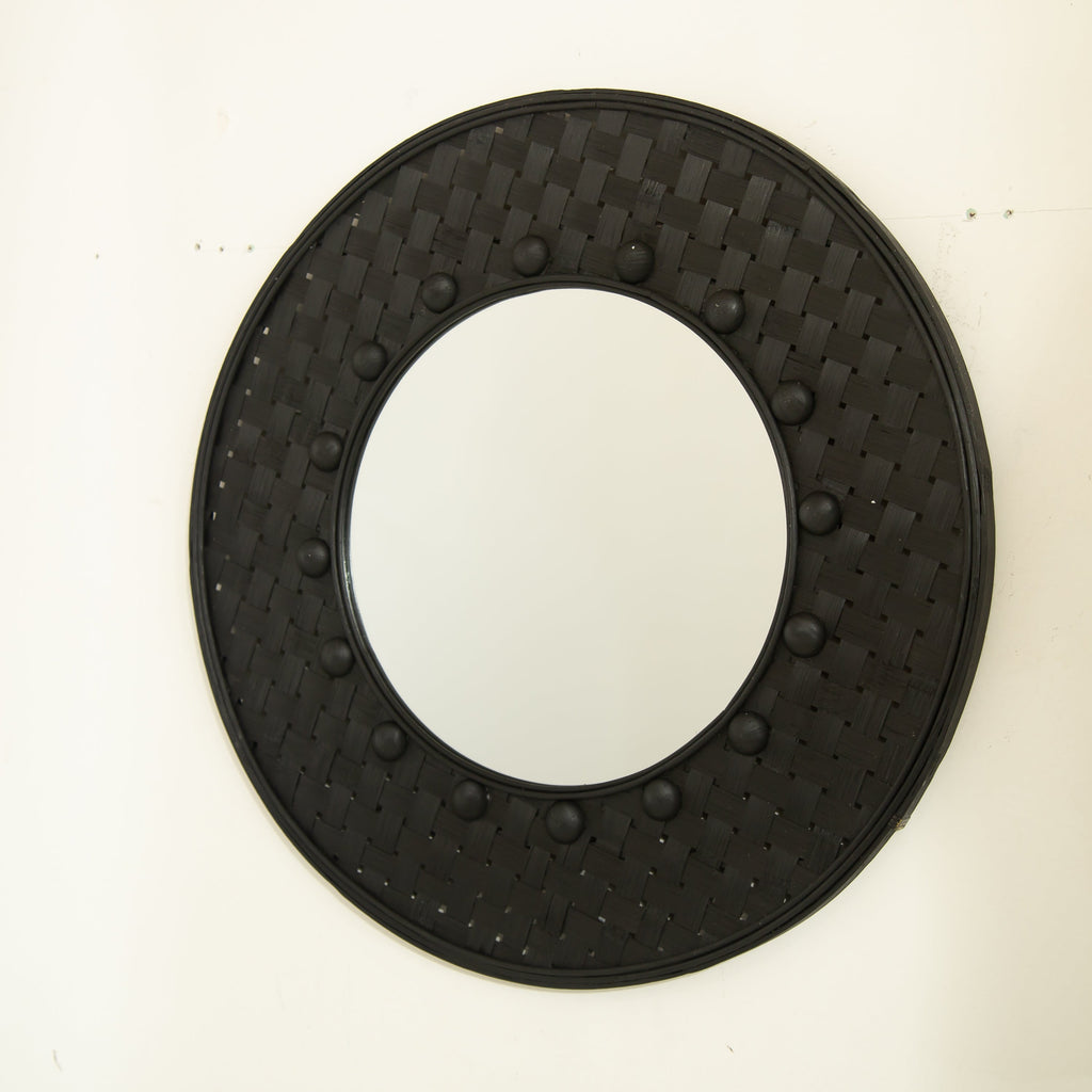 24'' Solea Hand-Woven Black Bamboo Mirror