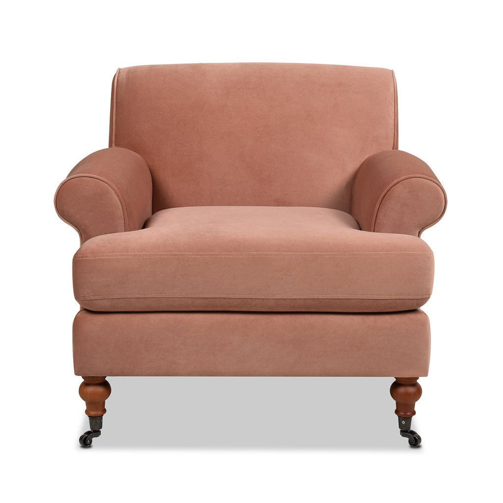 Cobaltex Upholstered Arm Chair with Metal Casters and Rolled Arms