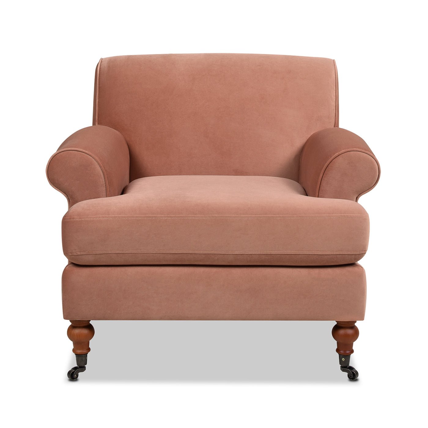Cobaltex Upholstered Arm Chair with Metal Casters and Rolled Arms