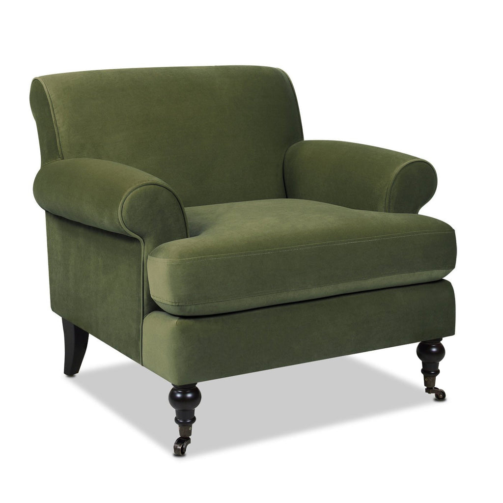 Cobaltex Upholstered Arm Chair with Metal Casters and Rolled Arms