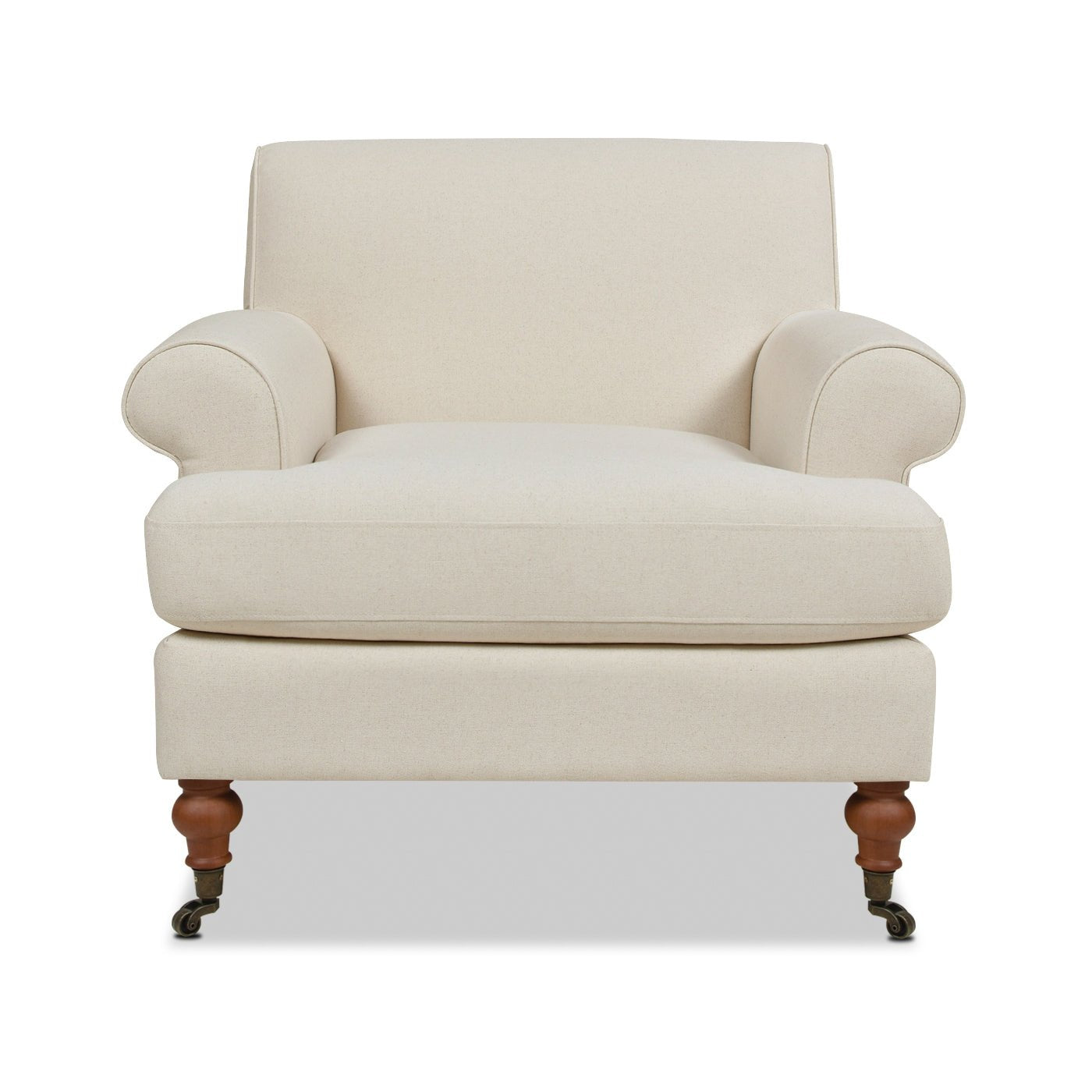 Cobaltex Upholstered Arm Chair with Metal Casters and Rolled Arms