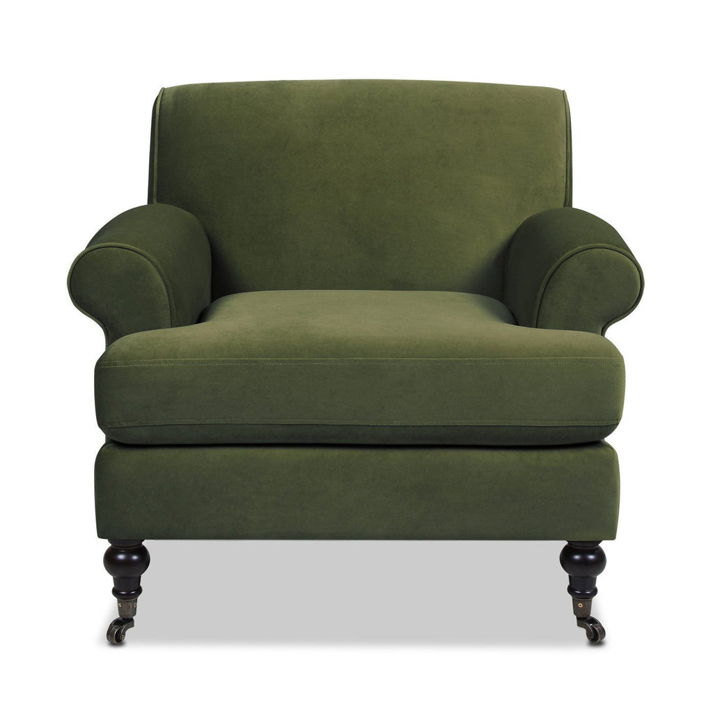 Cobaltex Upholstered Arm Chair with Metal Casters and Rolled Arms