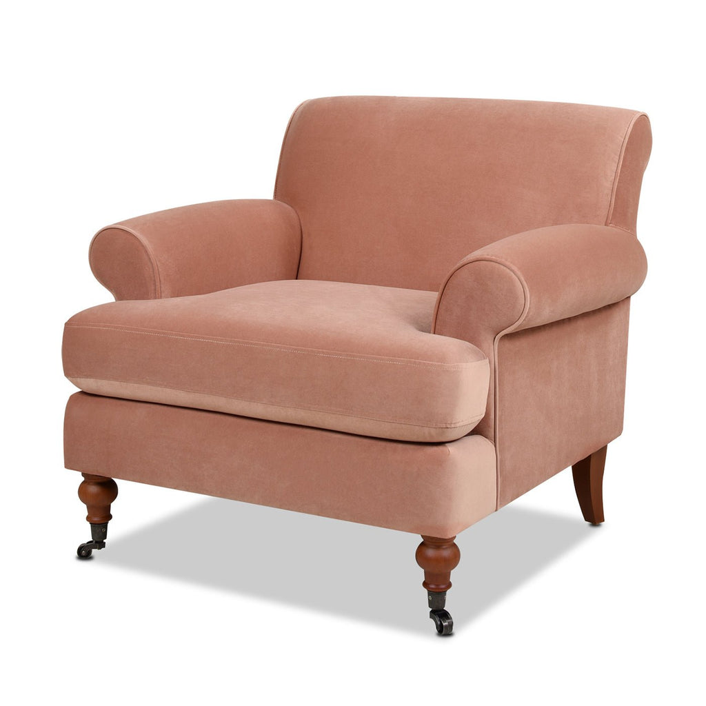 Cobaltex Upholstered Arm Chair with Metal Casters and Rolled Arms