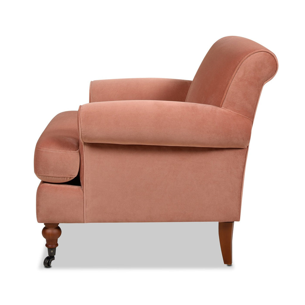 Cobaltex Upholstered Arm Chair with Metal Casters and Rolled Arms
