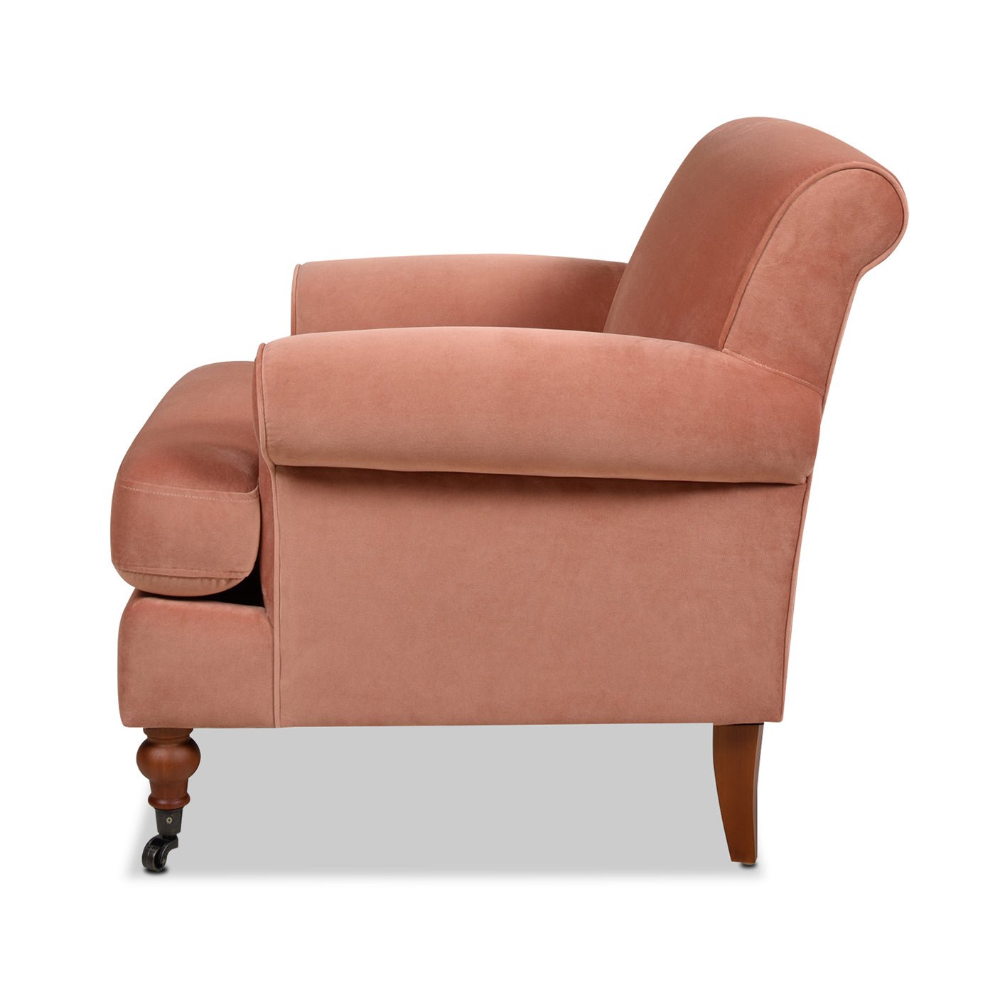 Cobaltex Upholstered Arm Chair with Metal Casters and Rolled Arms