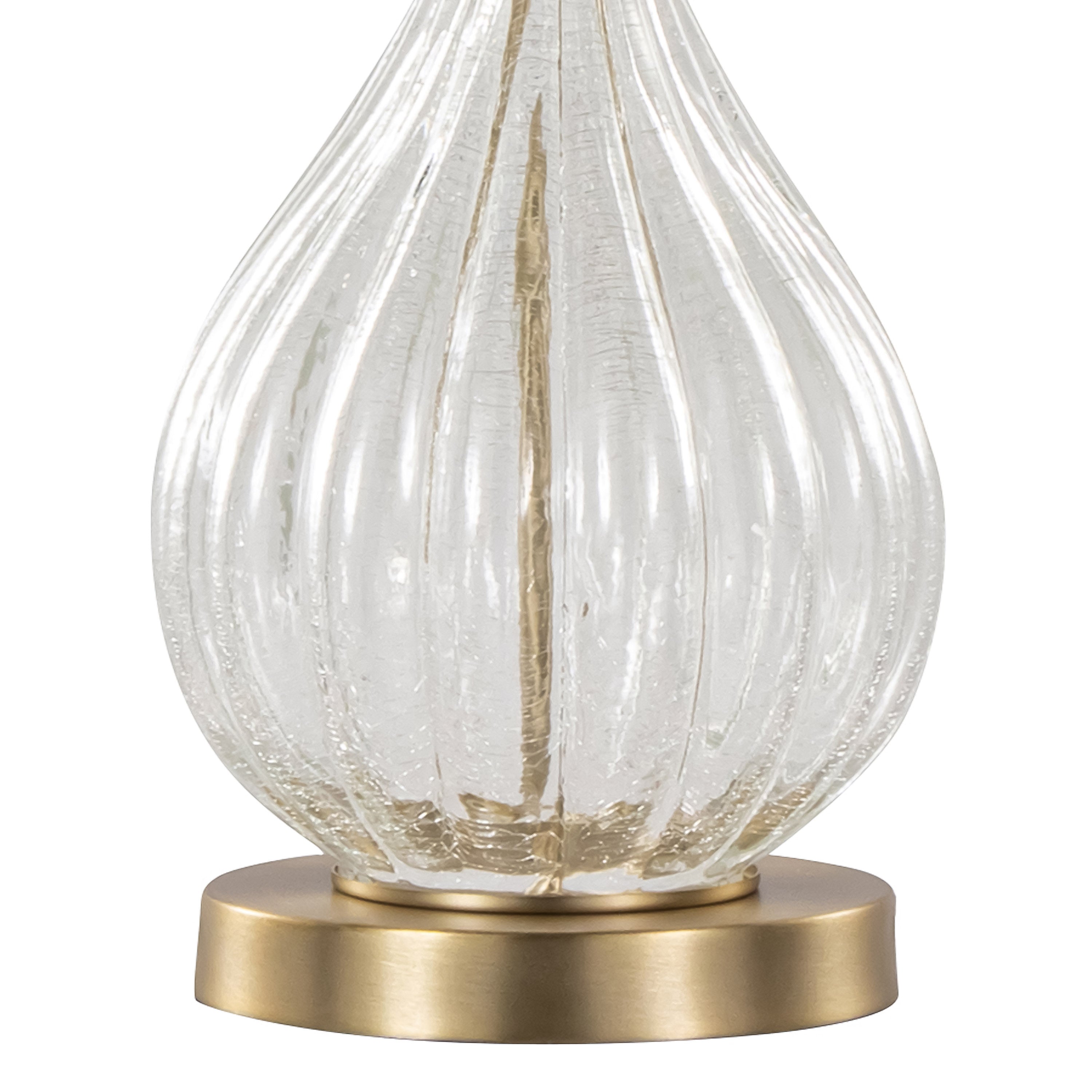 27" Table Lamp with Clear Crackle Glass and Linen Drum Shade, Set of 2