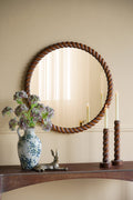 28.3" Wood Carved Rope Design Round Wall Mirror