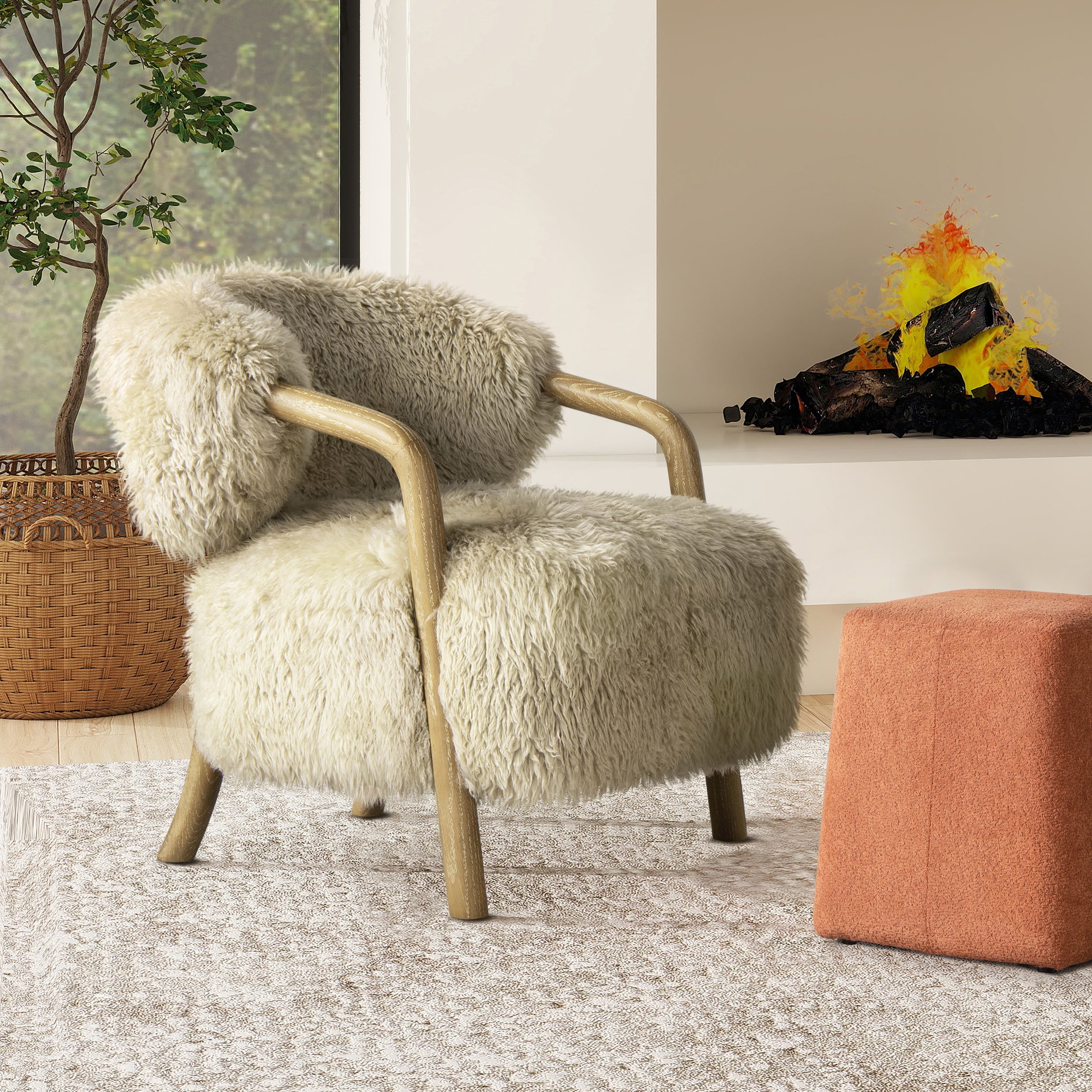 33" Upholstered Armchair with Solid Oak Frame and Ergonomic Design