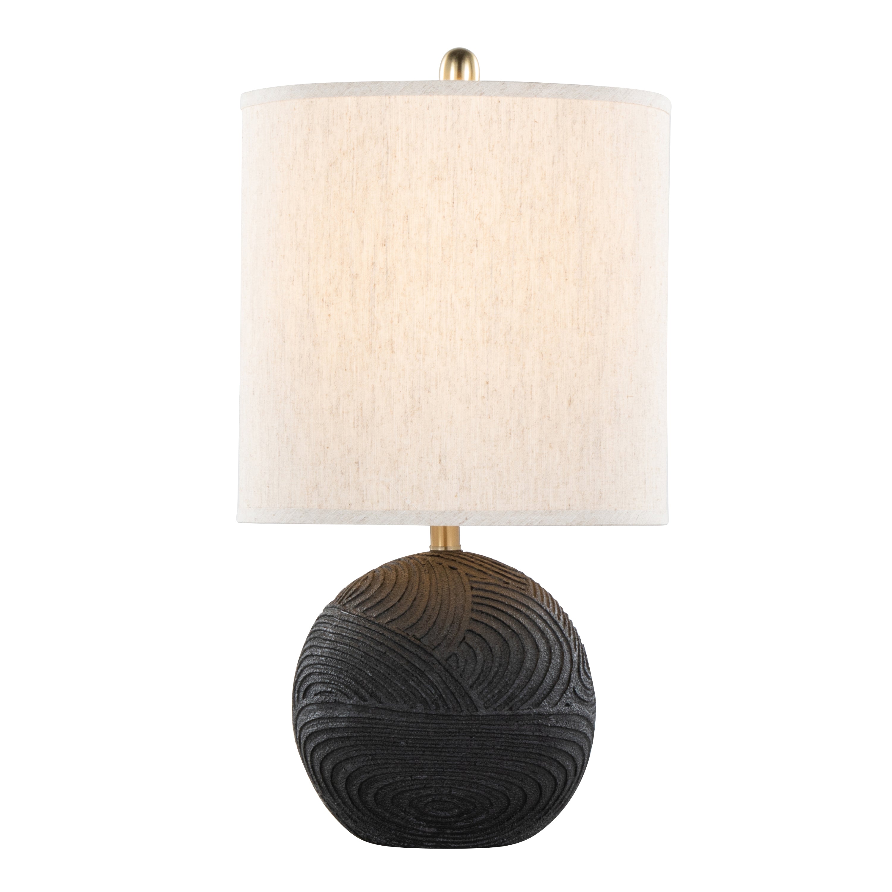 Table Lamp with Spherical Textured Base and Neutral Drum Shade, Set of 2