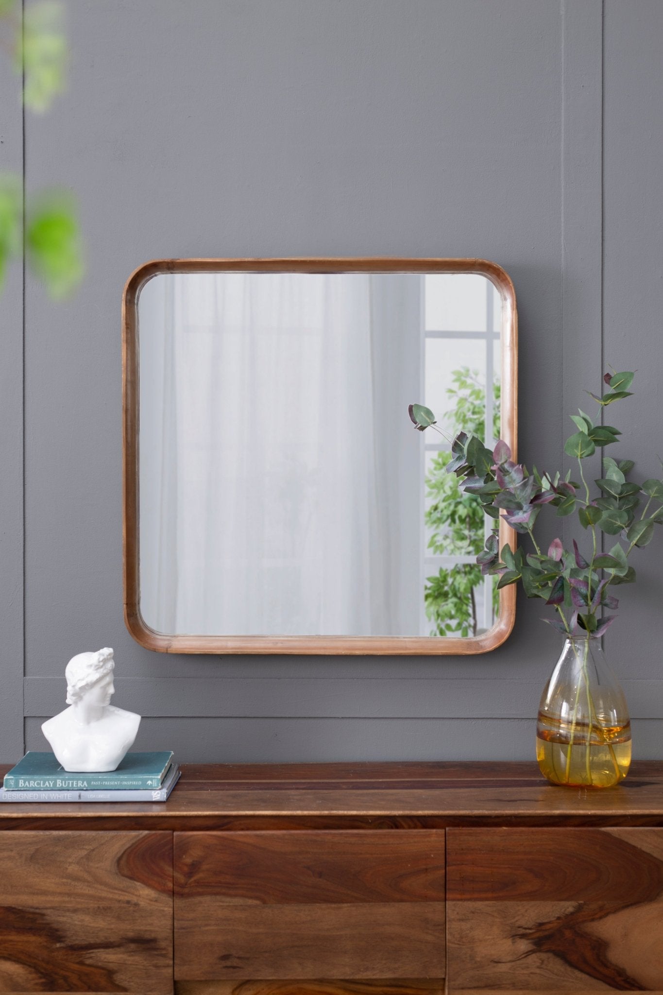 Square Wall Mirror with Wood Frame