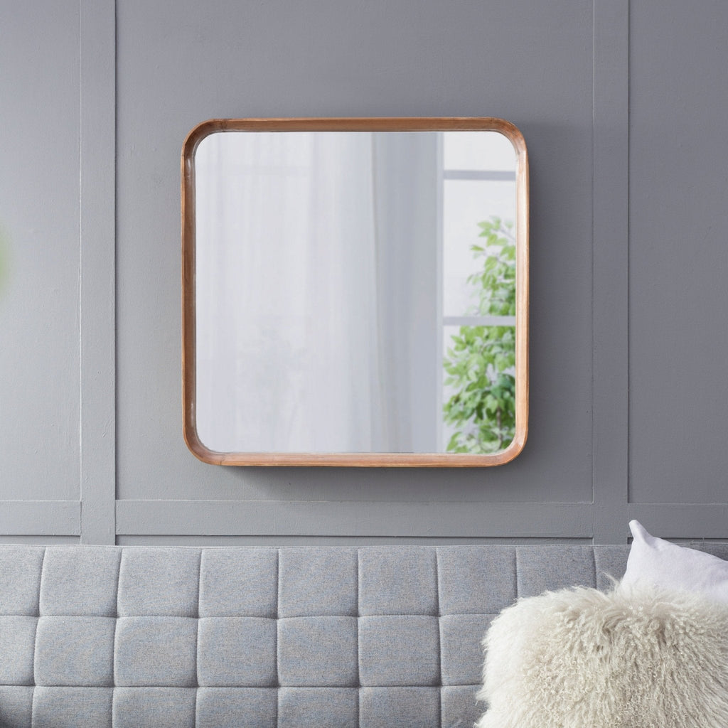 Square Wall Mirror with Wood Frame