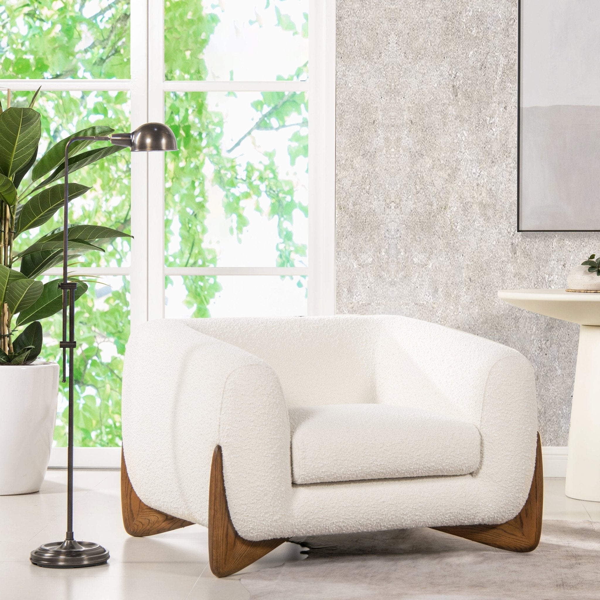 Upholstered Arm Chair with Wooden Base