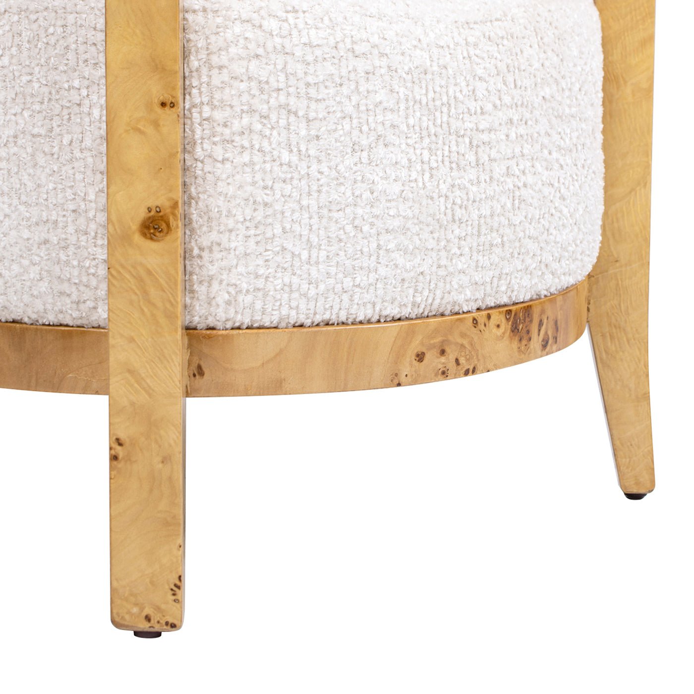 Upholstered Burled Wood Arm Chair with Wood Frame and Curved Back