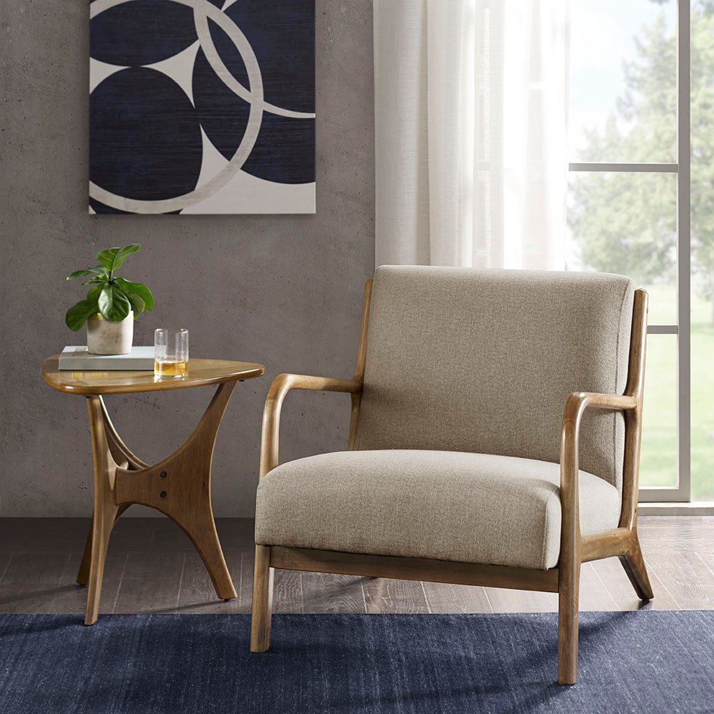Upholstered Lounge Chair with Curved Arms and Solid Wood Frame